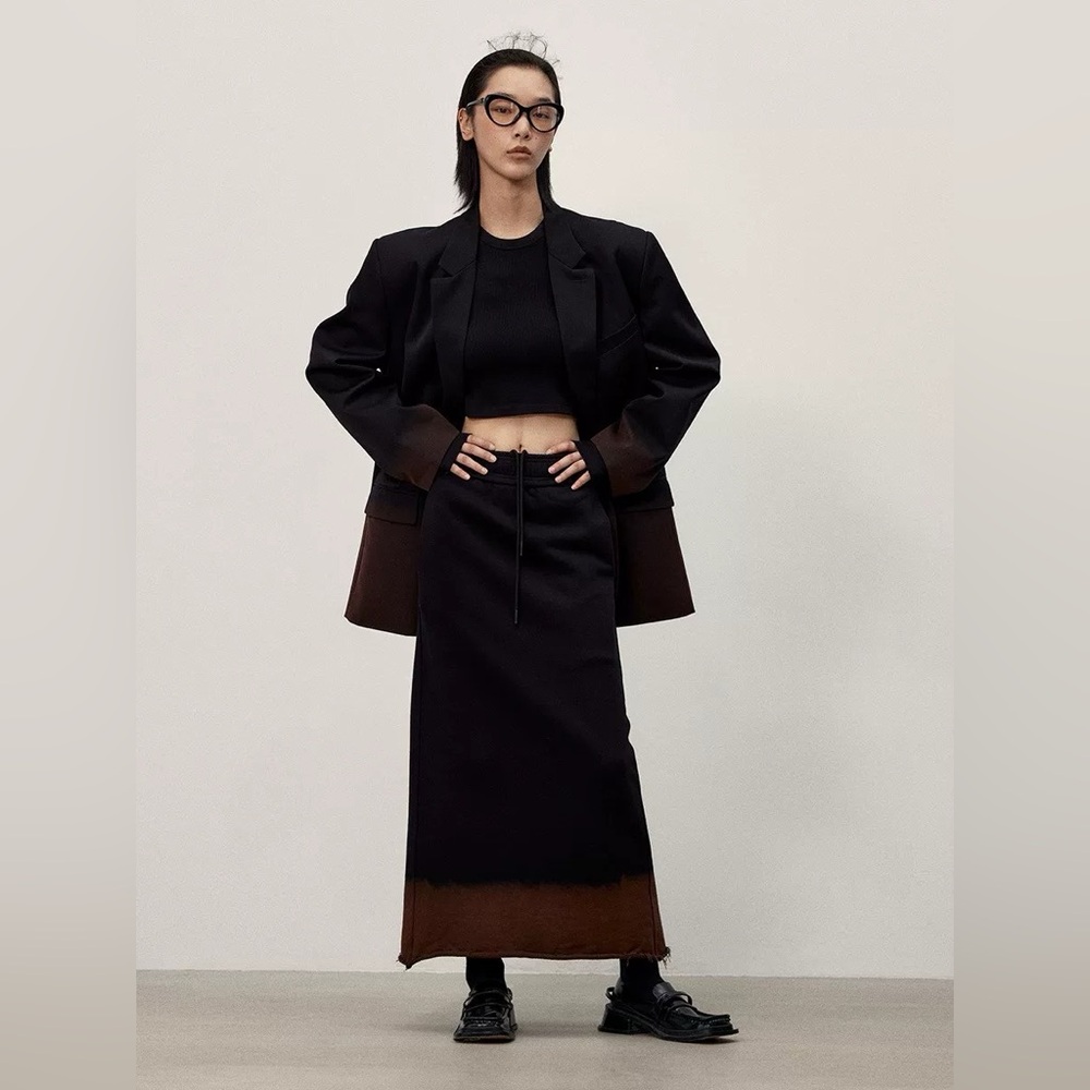 Early Autumn Tie-Dye gradient Knit maxi Skirt with Stretch Waist